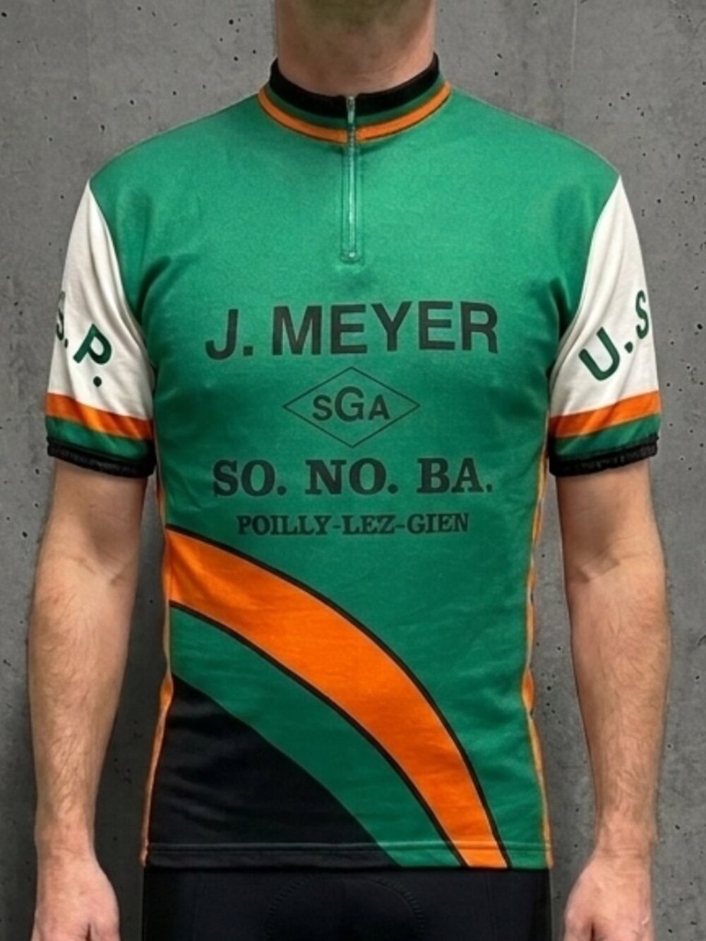 Vintage 90s Tricots du Rocher France J. Meyer Cycling Jersey Green Men's L